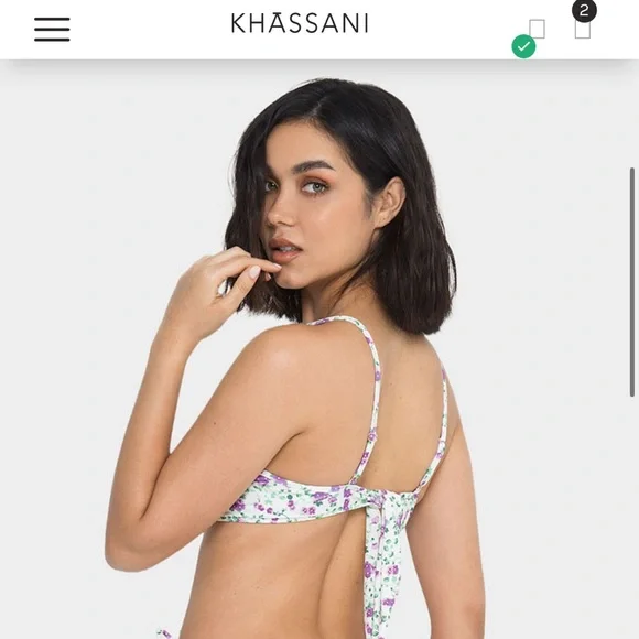 Khassani White and Purple Flowers Bikini Top - Small - Picture 2 of 7